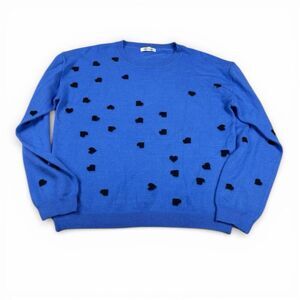 CocoBleu Heart Print Crew Neck Sweater Blue Quirky Fun Casual Pullover LARGE